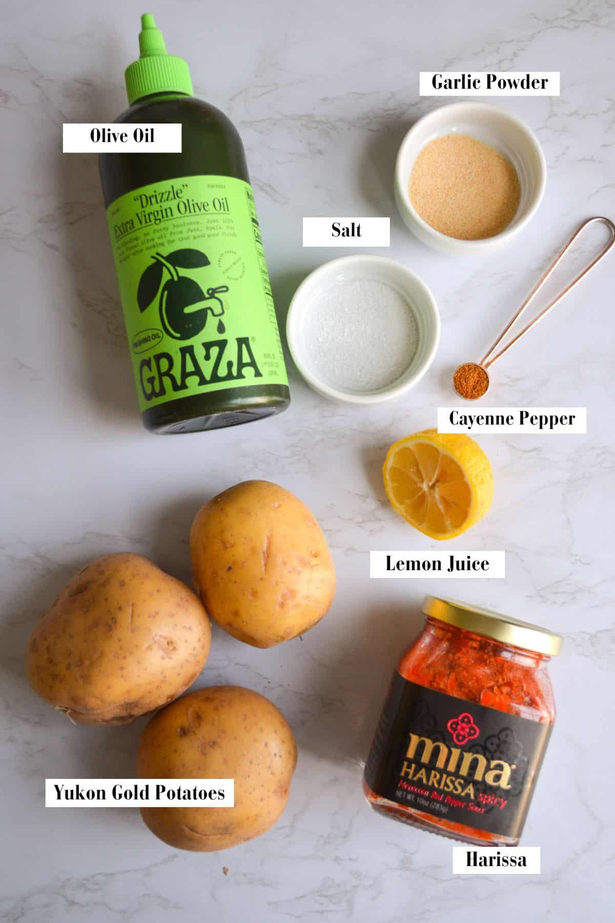 Ingredients needed to make this recipe on a marble surface.