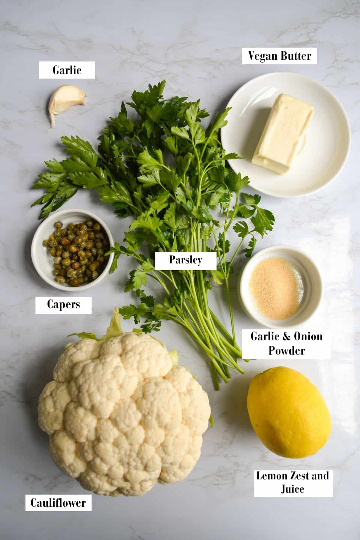 Ingredients needed for making this recipe on a marble board.