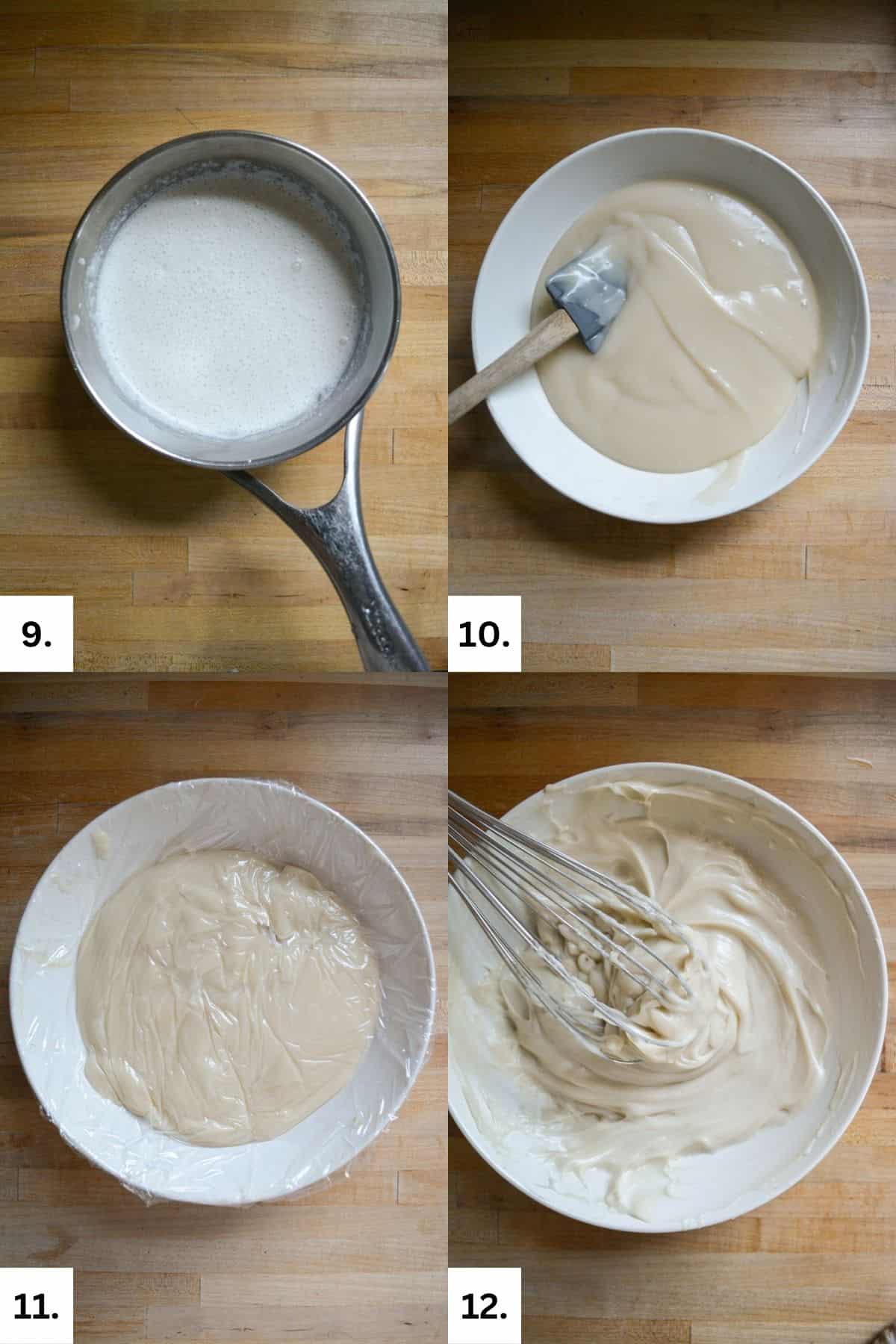 Step-by-step photos of making vegan custard.