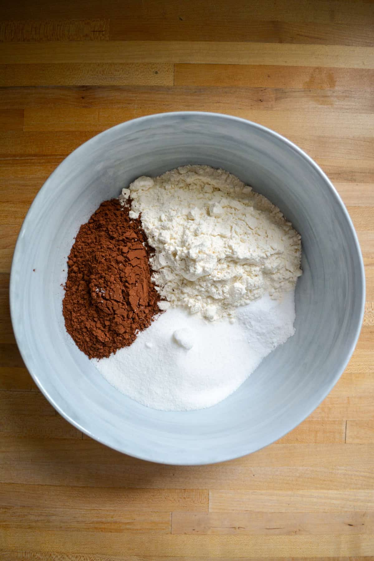 Dry ingredients in a large mixing bowl.