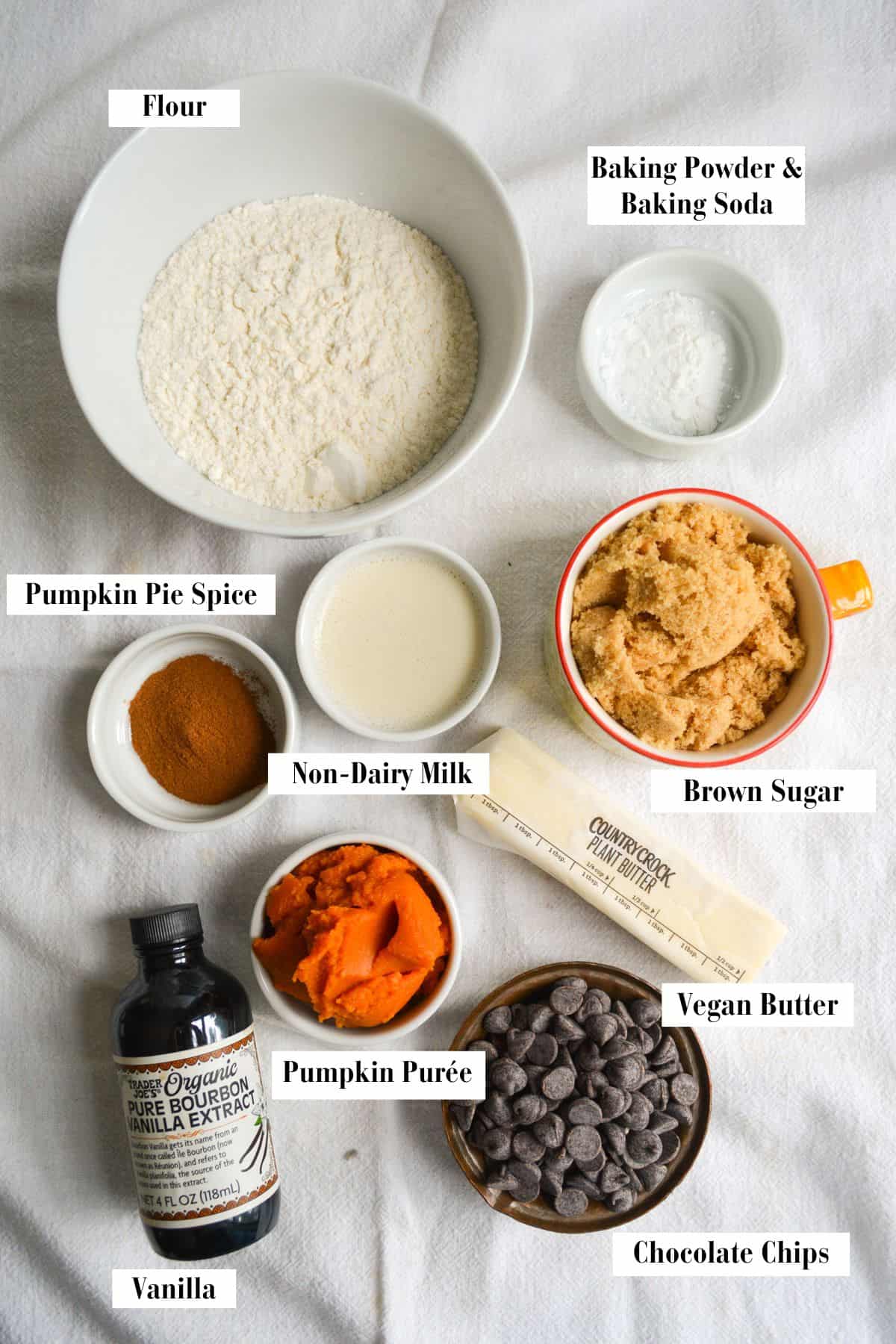 Ingredients to make this recipe in small bowls on a linen cloth.