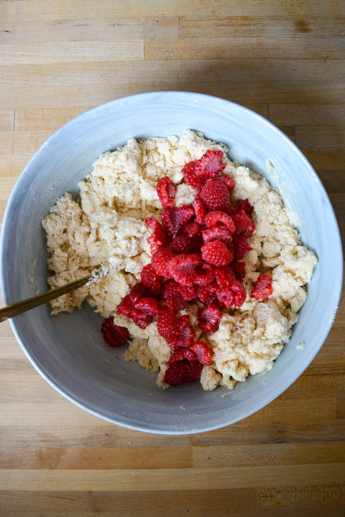Raspberries added into the scone dough.