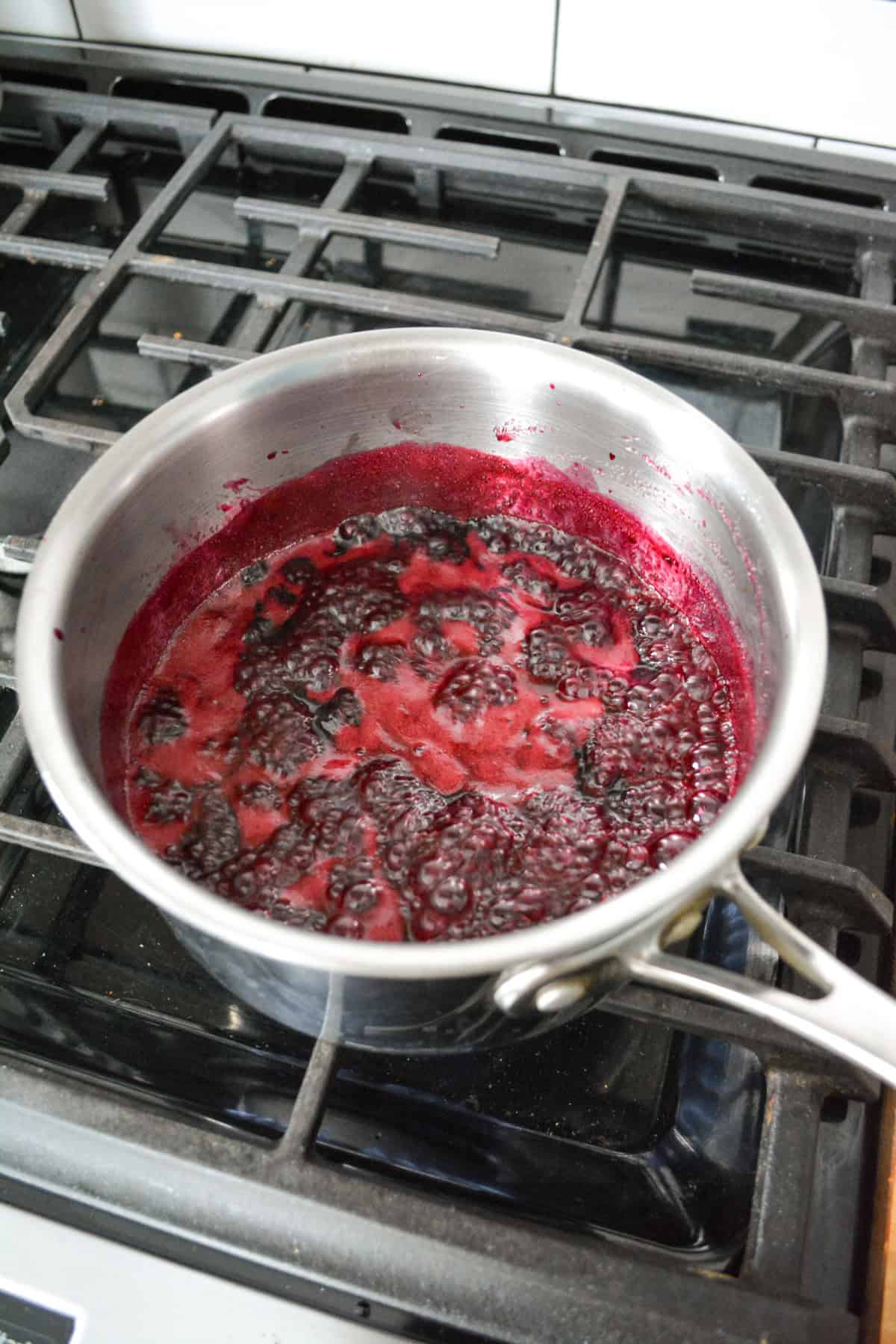 Simmering jam in a pot.