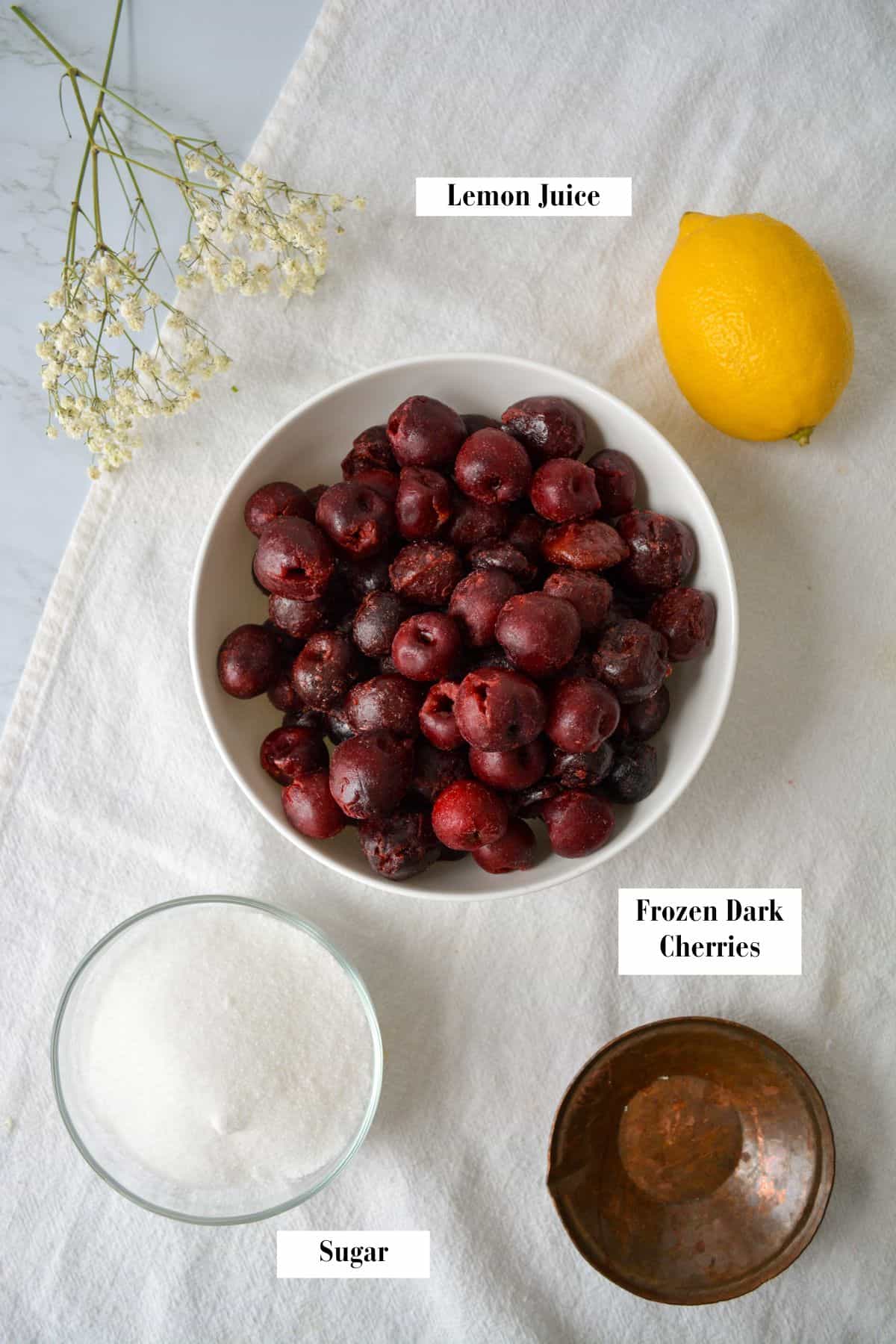 Ingredients for this recipe in small bowls on a linen cloth.