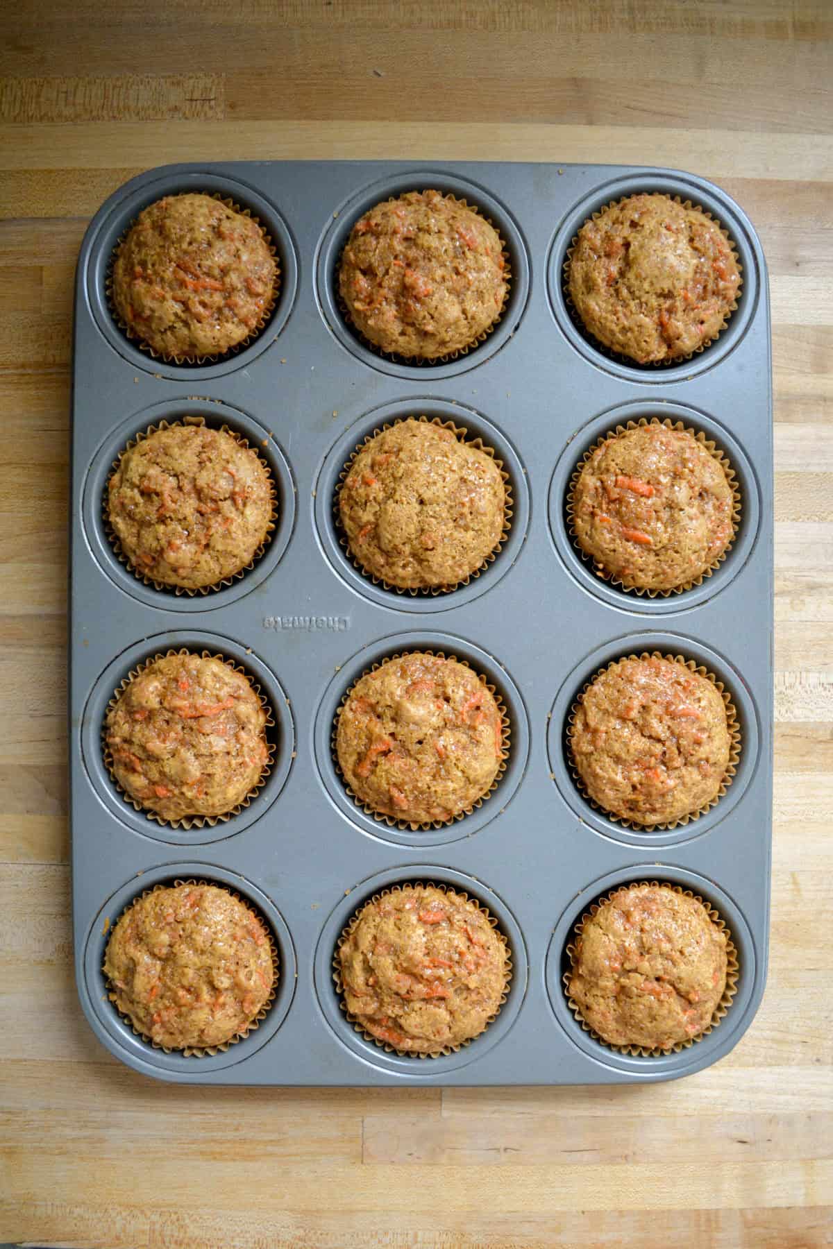 Baked muffins in the muffin tin.