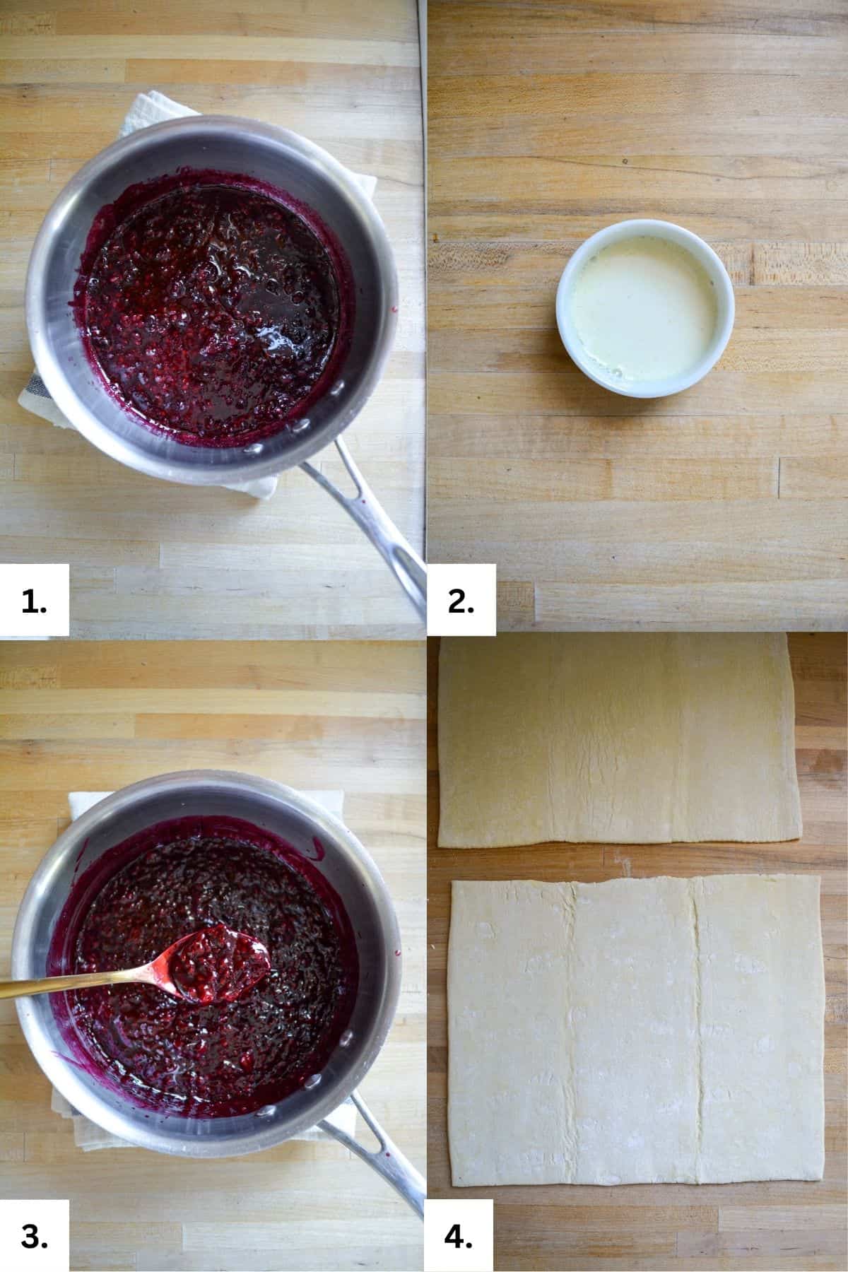 Steps for making the blackberry filling.