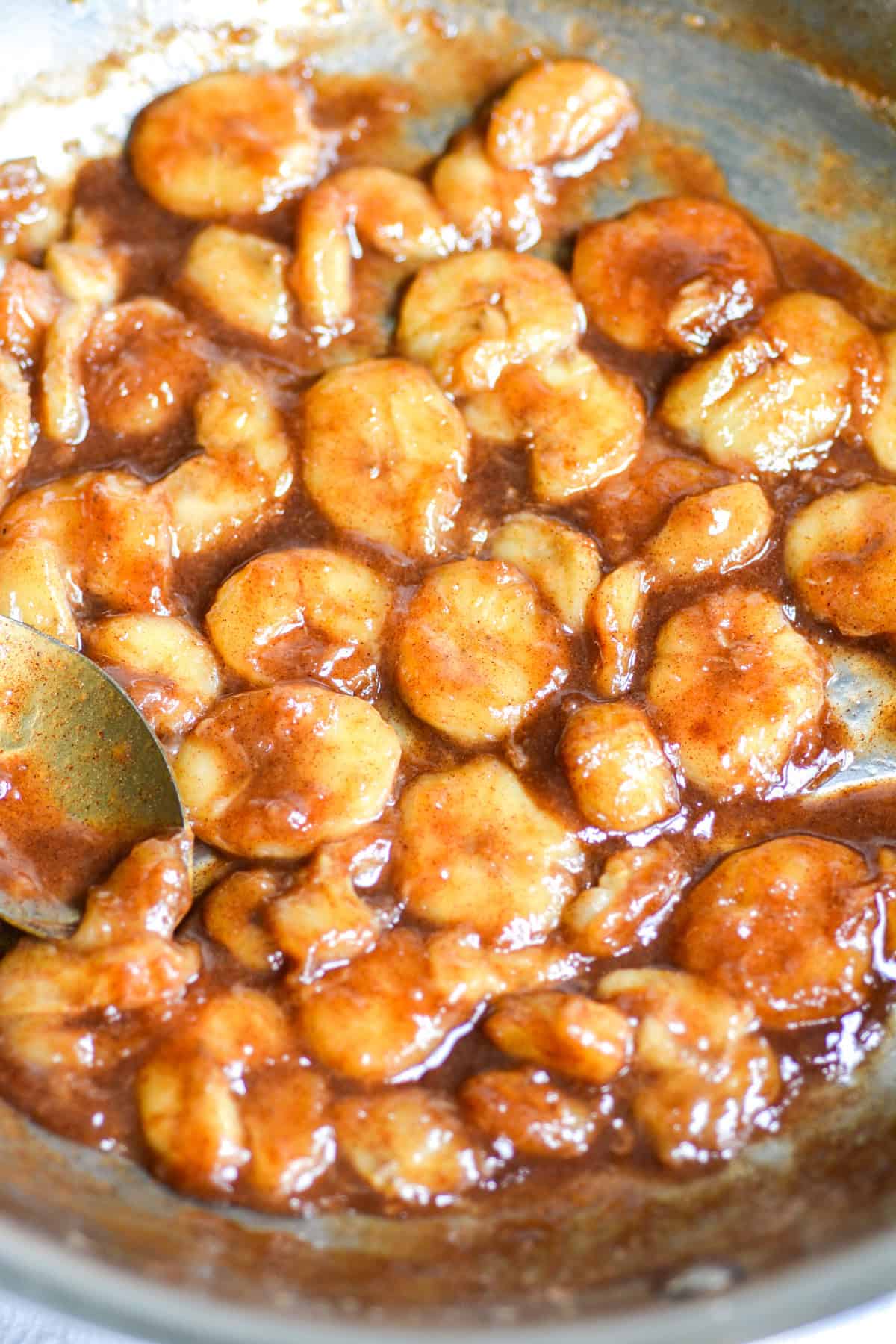 Caramelized Bananas in a skillet.
