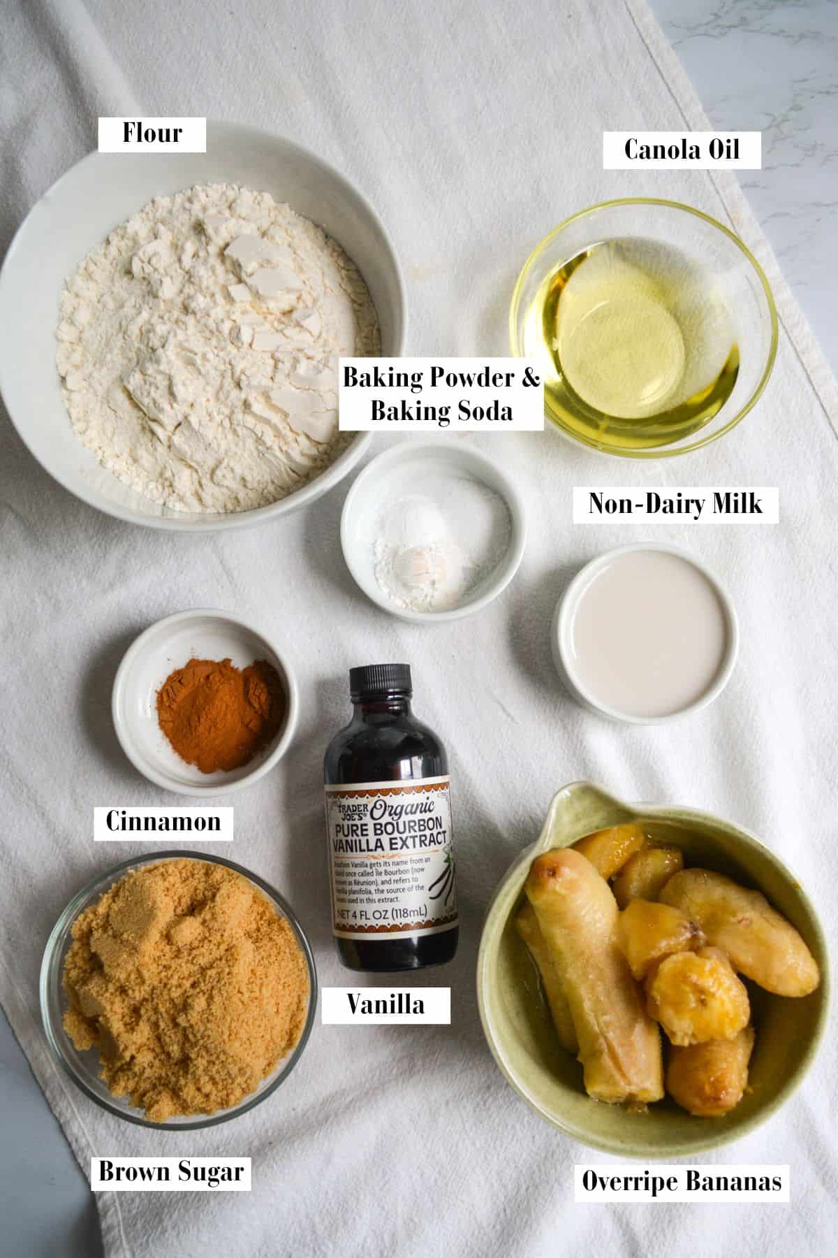 Ingredients for making this recipe in small bowls on a linen cloth.