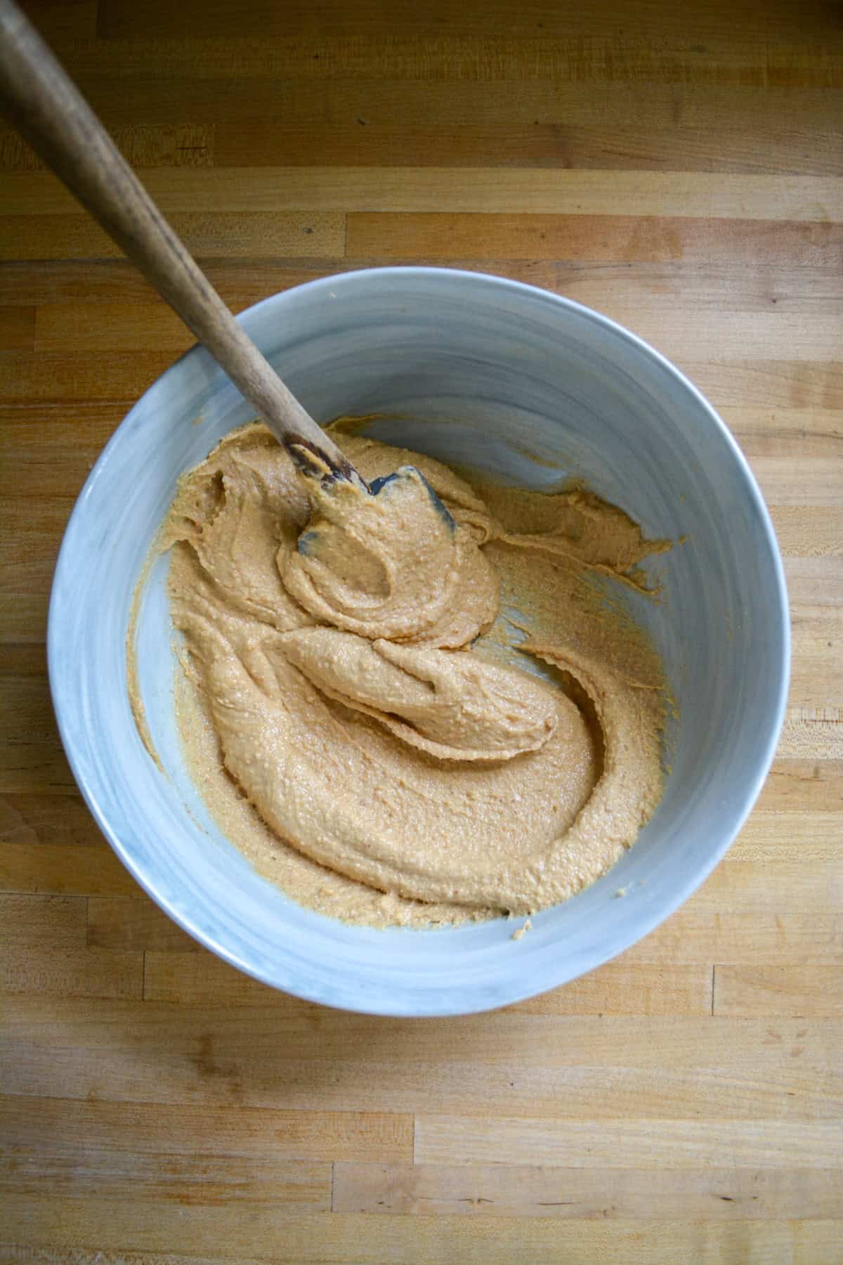 Butter, brown sugar and peanut butter creamed together in a large mixing bowl.