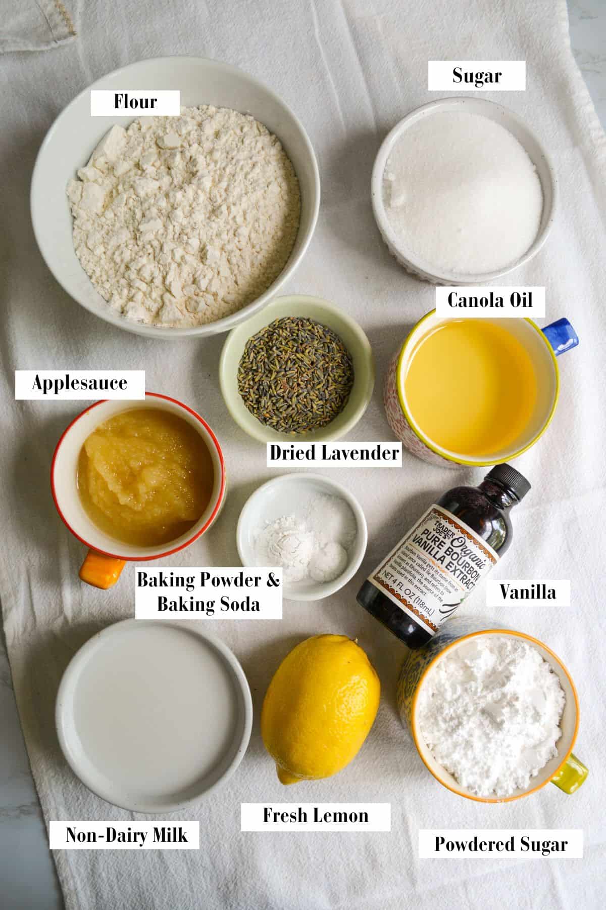 Ingredients for making this recipe in small bowls on a linen cloth.