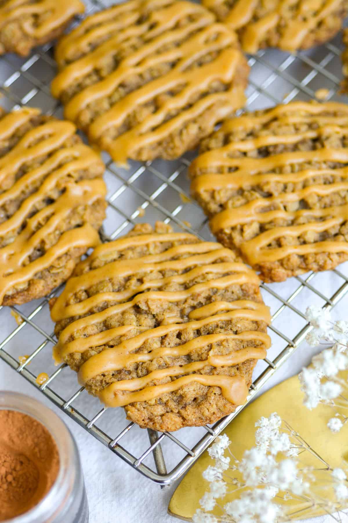 Pumpkin Oatmeal Cookies on a wire cooling rack.