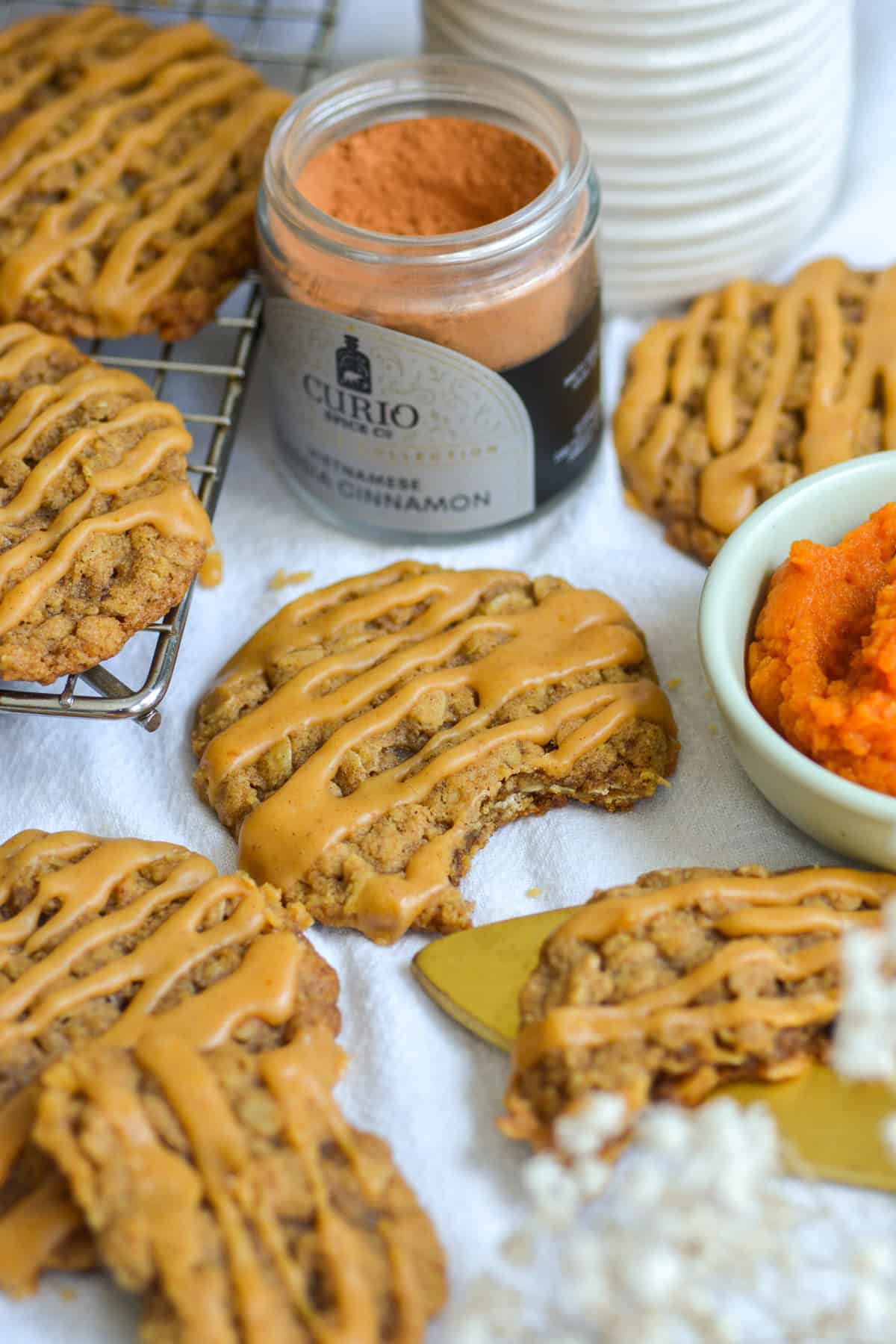 Pumpkin Oatmeal Cookies on a linen cloth.