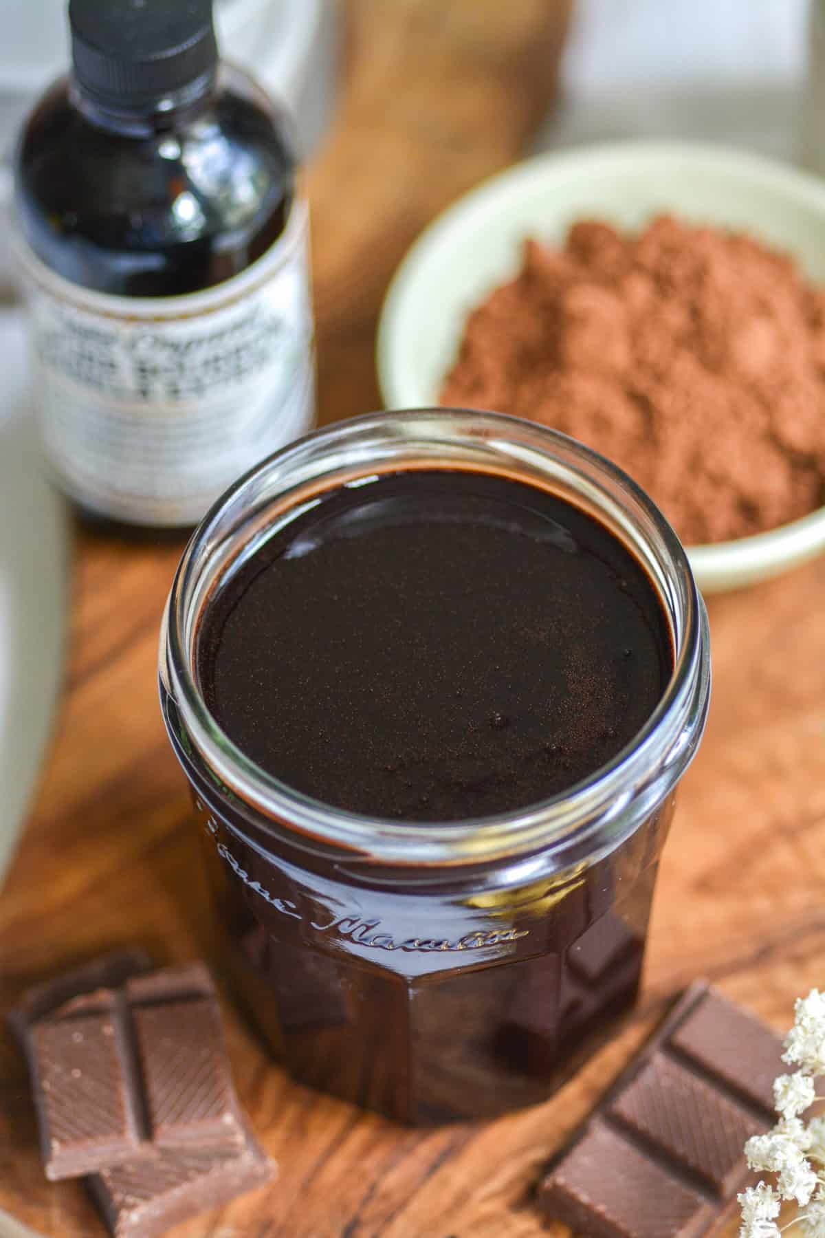 Vegan Chocolate Sauce in a jar.