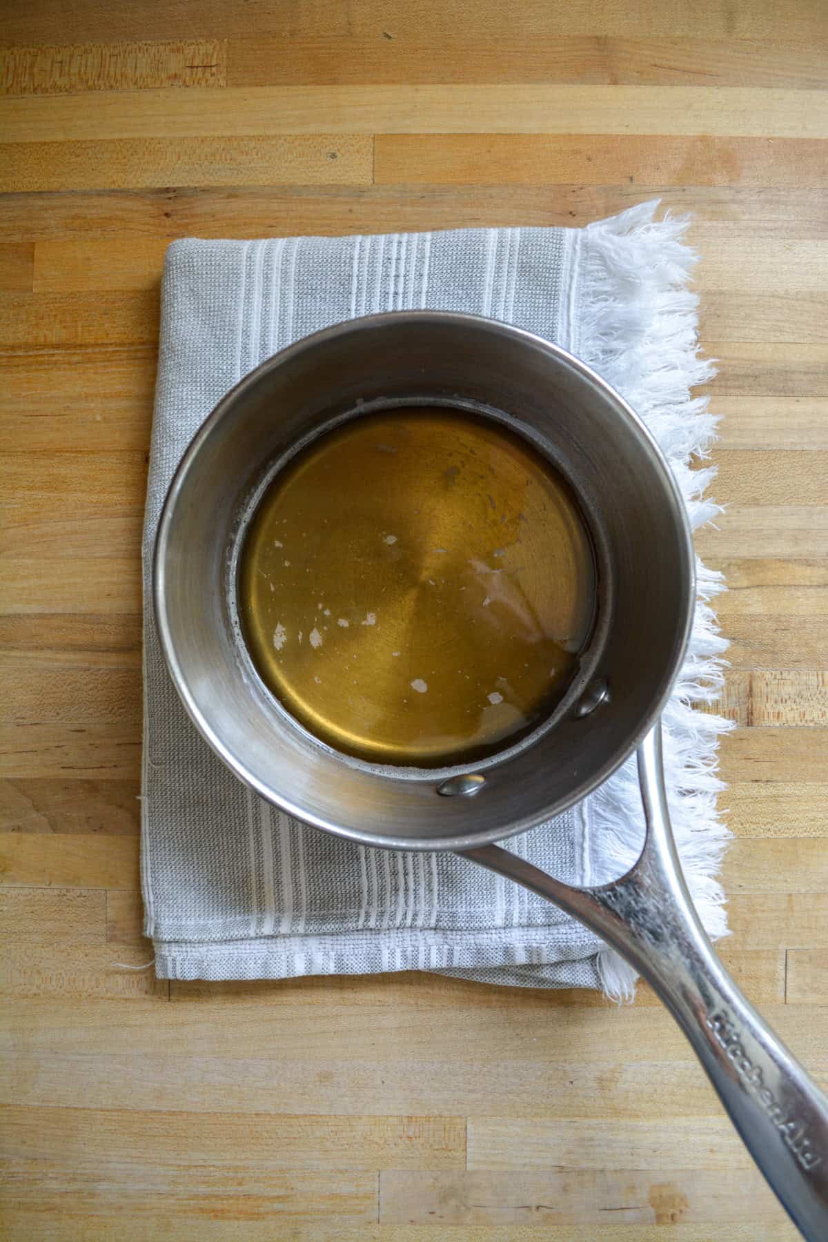 Simple syrup in a small sauce pan.