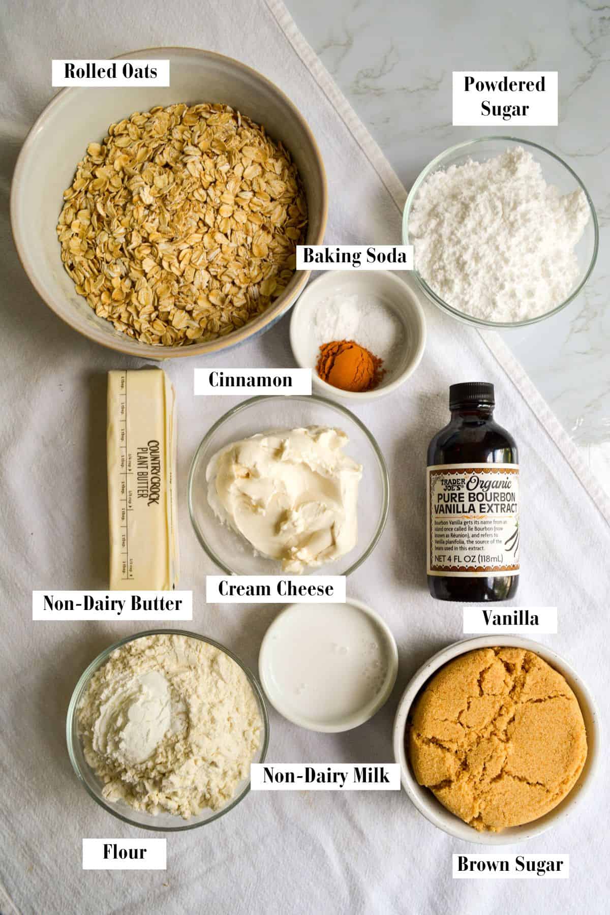 Ingredients for this recipe  in small bowls on a linen cloth.