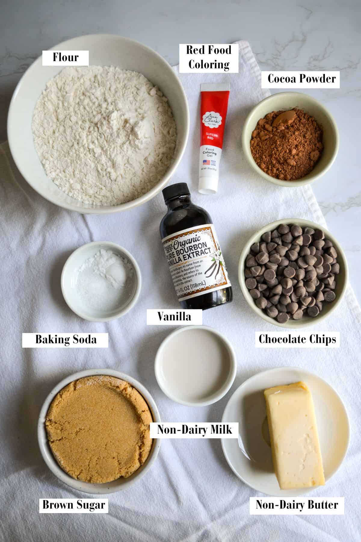 Ingredients for this recipe in small containers on a linen cloth.