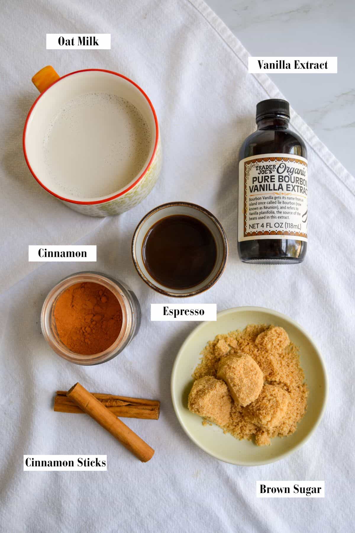 Ingredients for making this recipe in small bowls on a linen cloth.