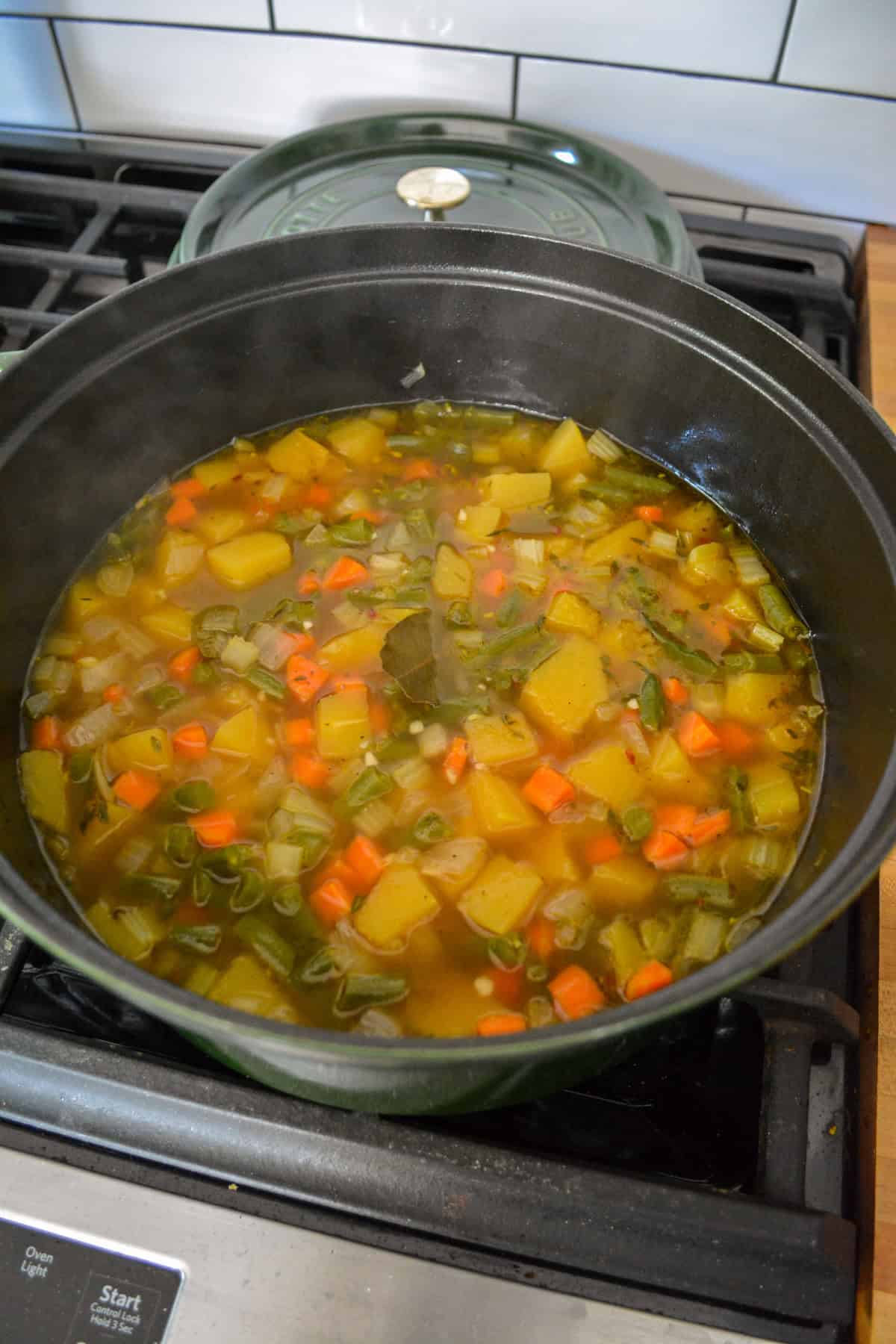 Simmered soup in a pot.