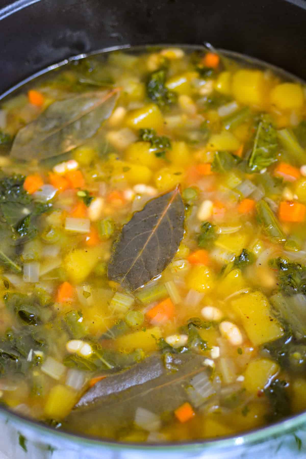 Acorn Squash Soup with White Beans in a large Dutch oven.