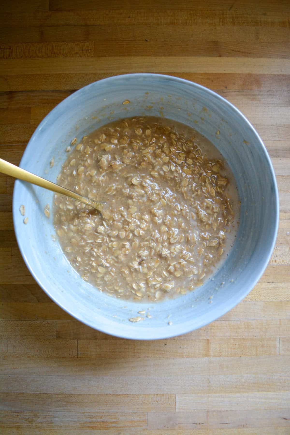 Wet ingredients in a large mixing bowl.