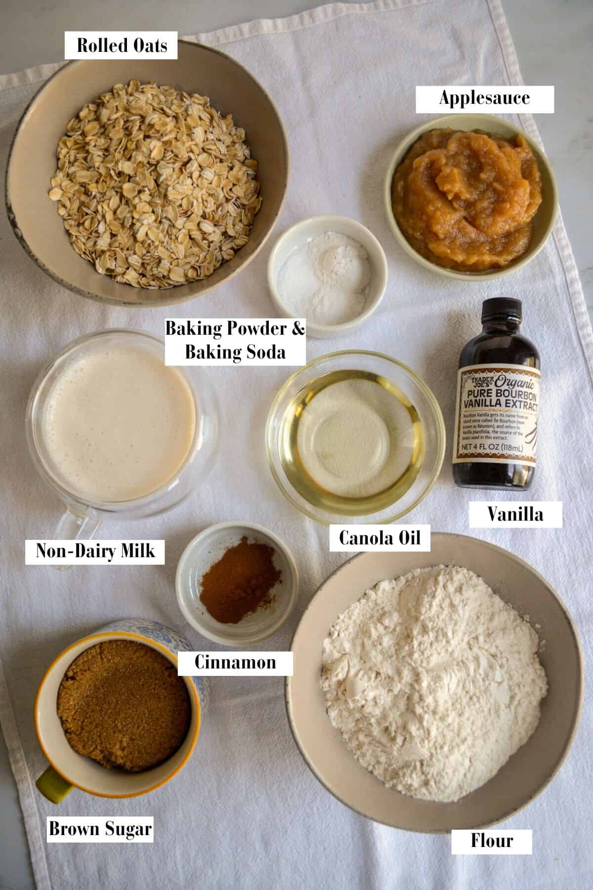 Ingredients for this recipe in small bowls on a linen surface.