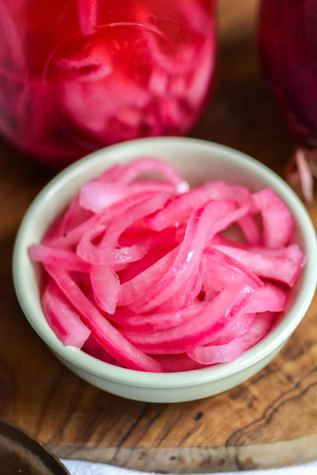 Quick Pickled Red Onions in a bowl.