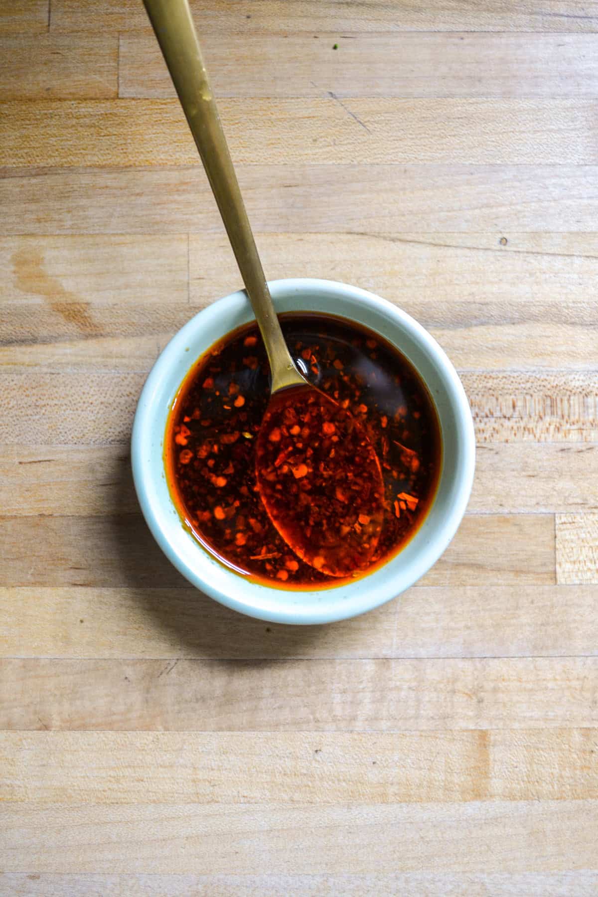 Sauce mixed together in a small bowl.