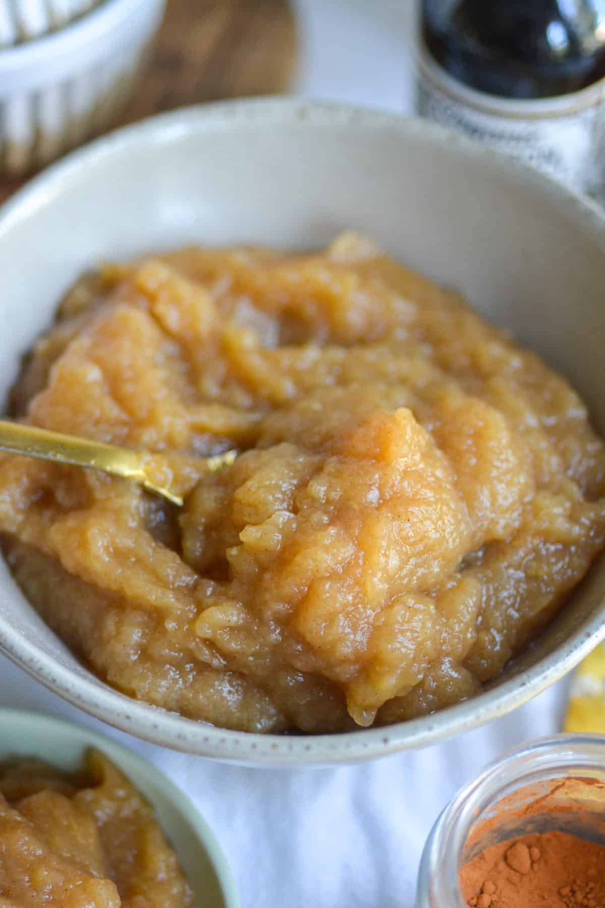 Unsweetened applesauce in a large bowl.