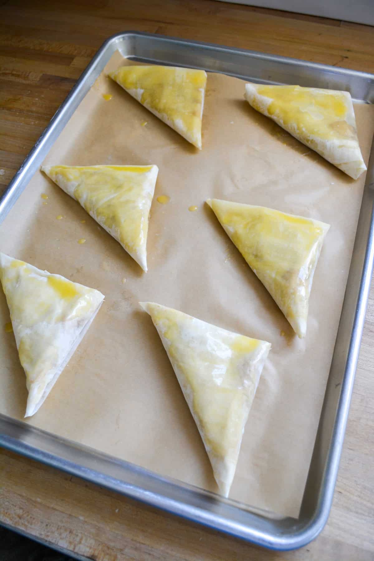 Apple turnovers ready to go into the oven.