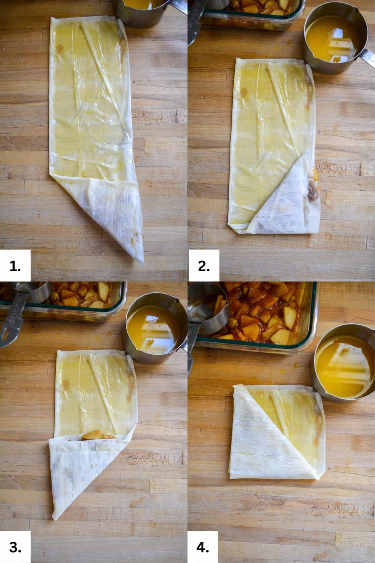 Folding the apple turnovers.