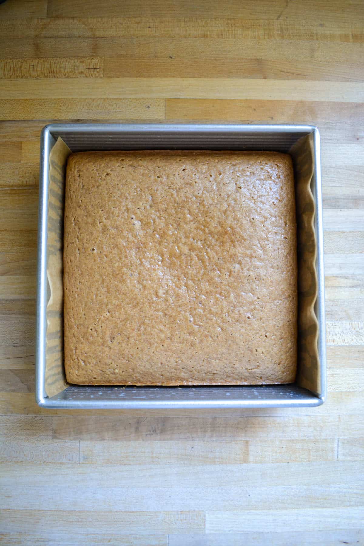 Vegan Chai Spice Cake in a square baking pan.