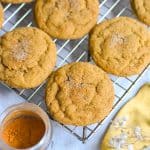 Vegan Pumpkin Snickerdoodles on a wire cooling rack.