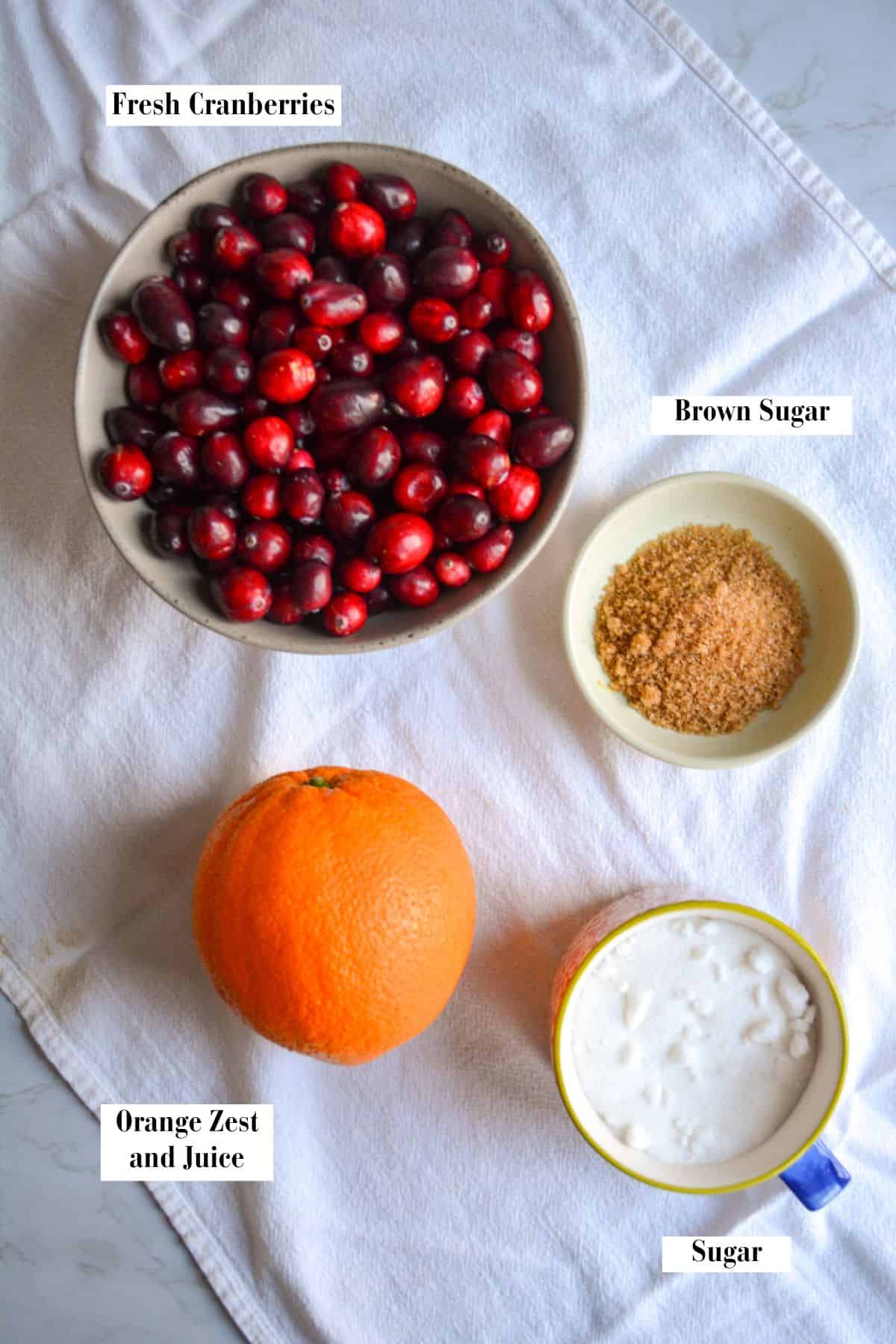 Ingredients for this recipe in in bowls on a linen cloth.