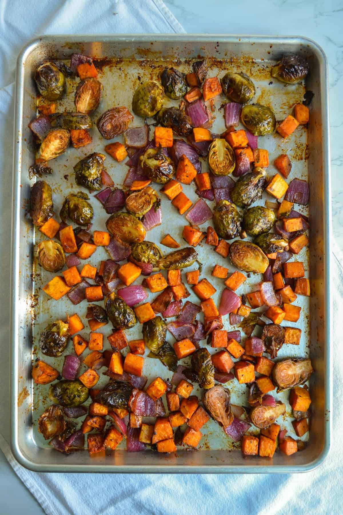 Roasted vegetable on a baking sheet.