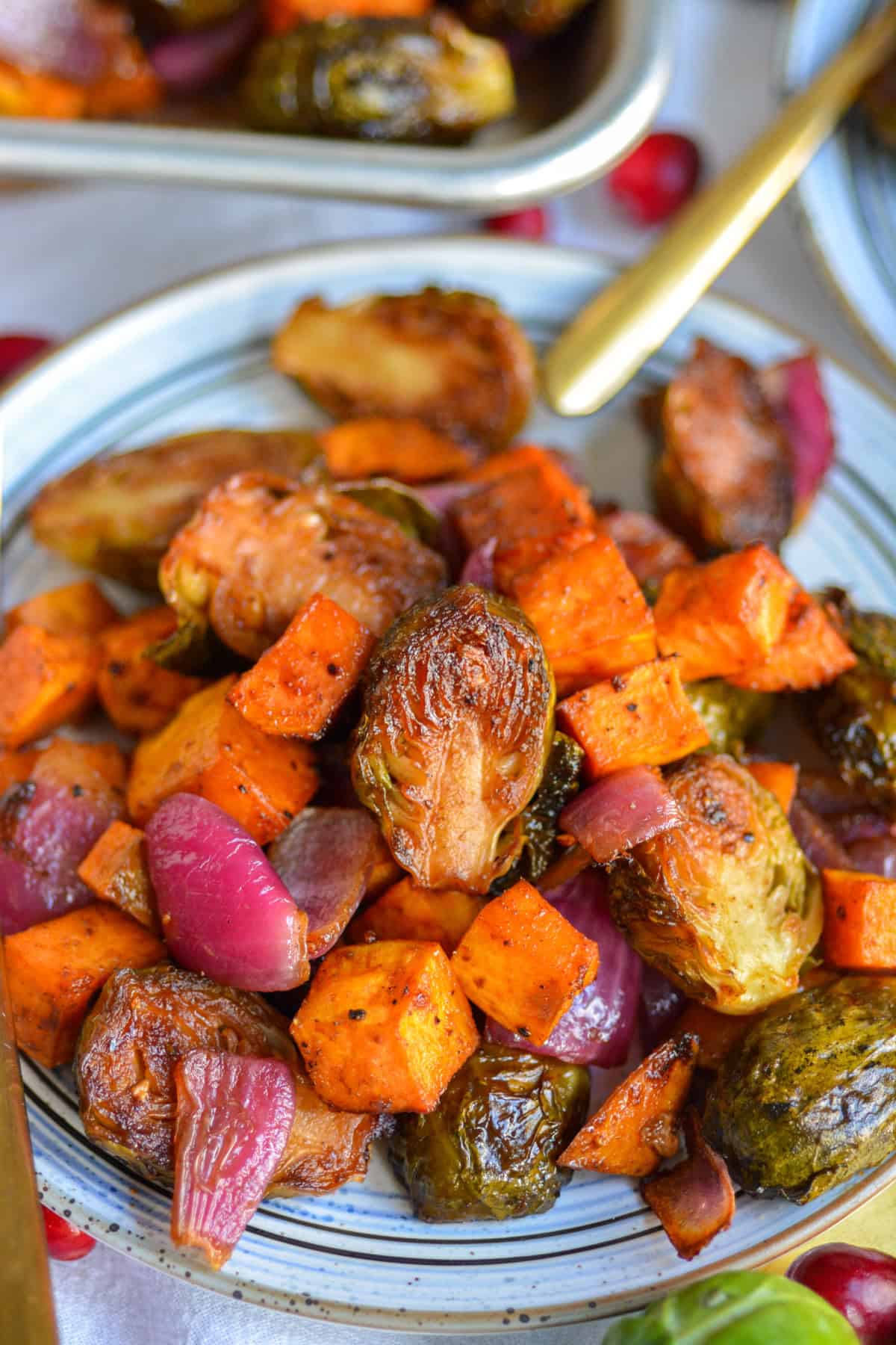 Roasted vegetables on a plate.