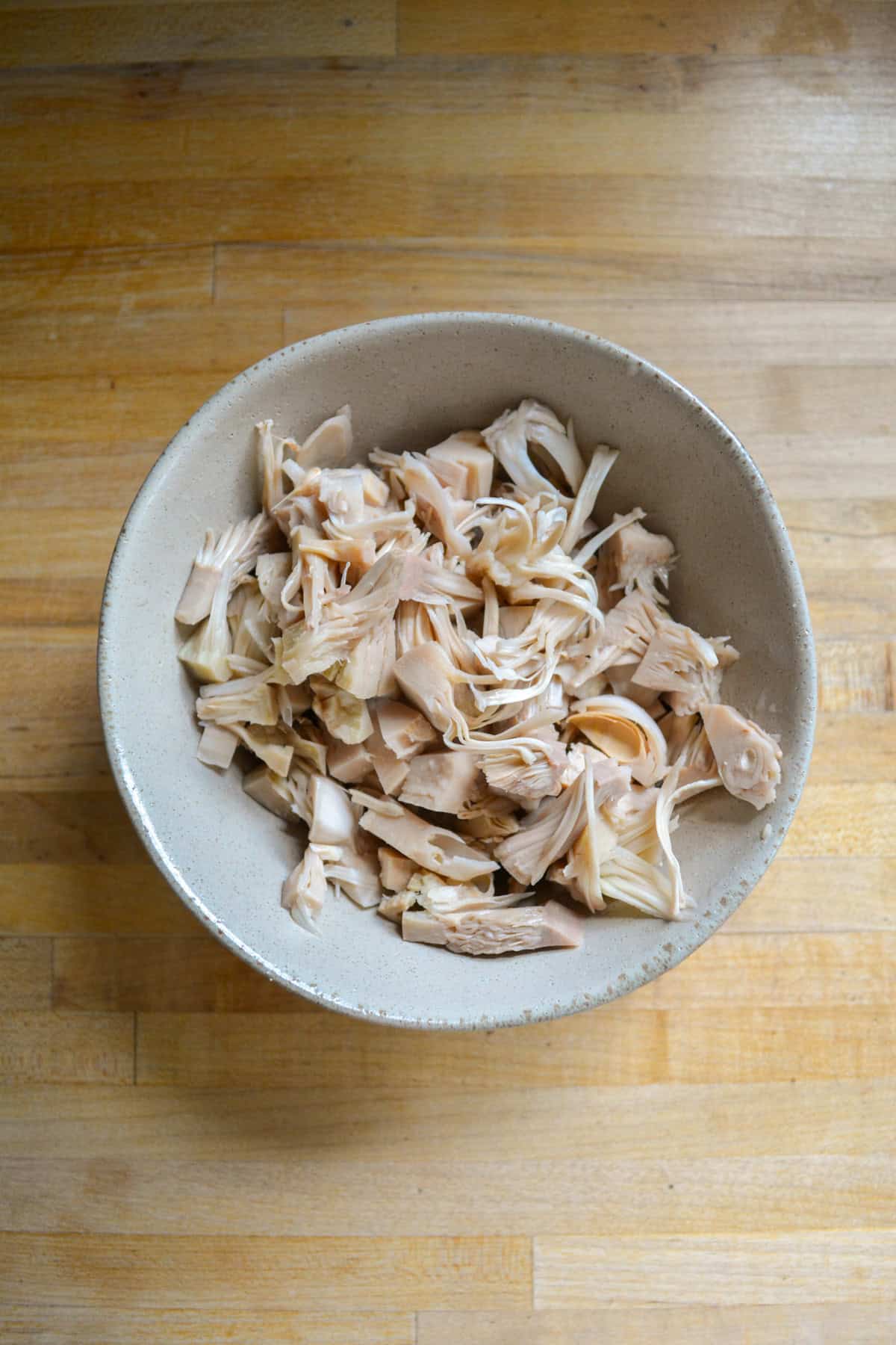 Pulled jackfruit in a bowl.