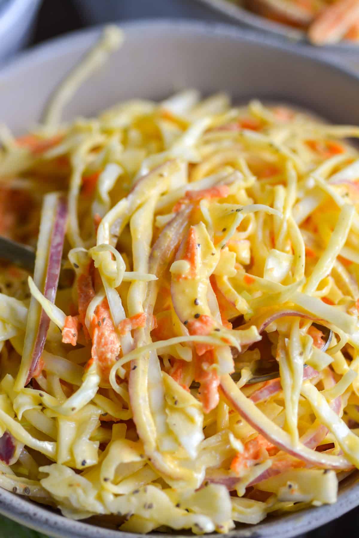 Close up of vegan coleslaw.