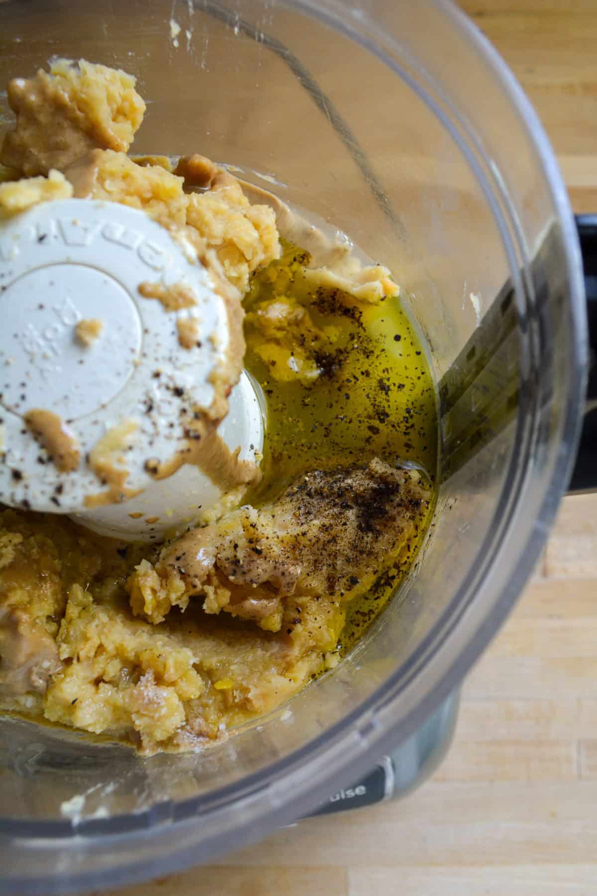 Ingredients in a food processor.