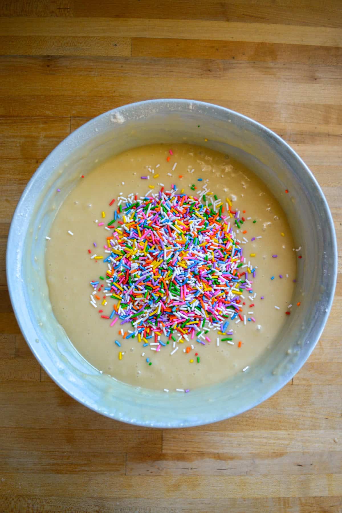 Rainbow Sprinkles added into the batter.