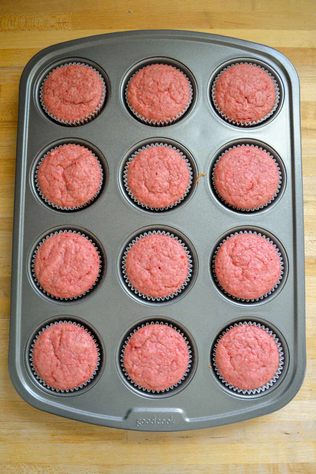 Baked cupcakes in a cupcake tin.