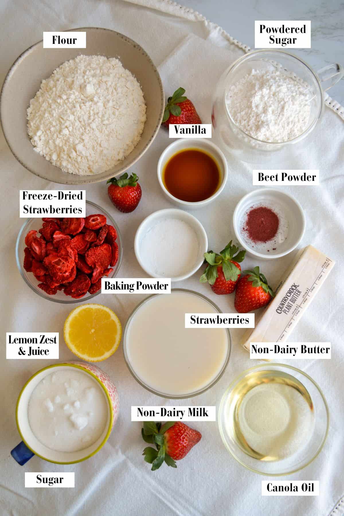 Ingredients for this recipe in small bowl on a linen cloth.