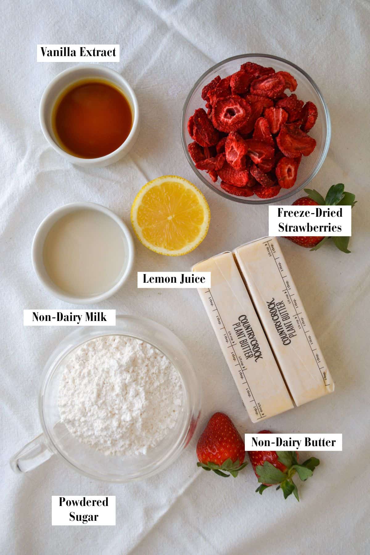 Ingredients for this recipe in small bowls on a linen cloth.