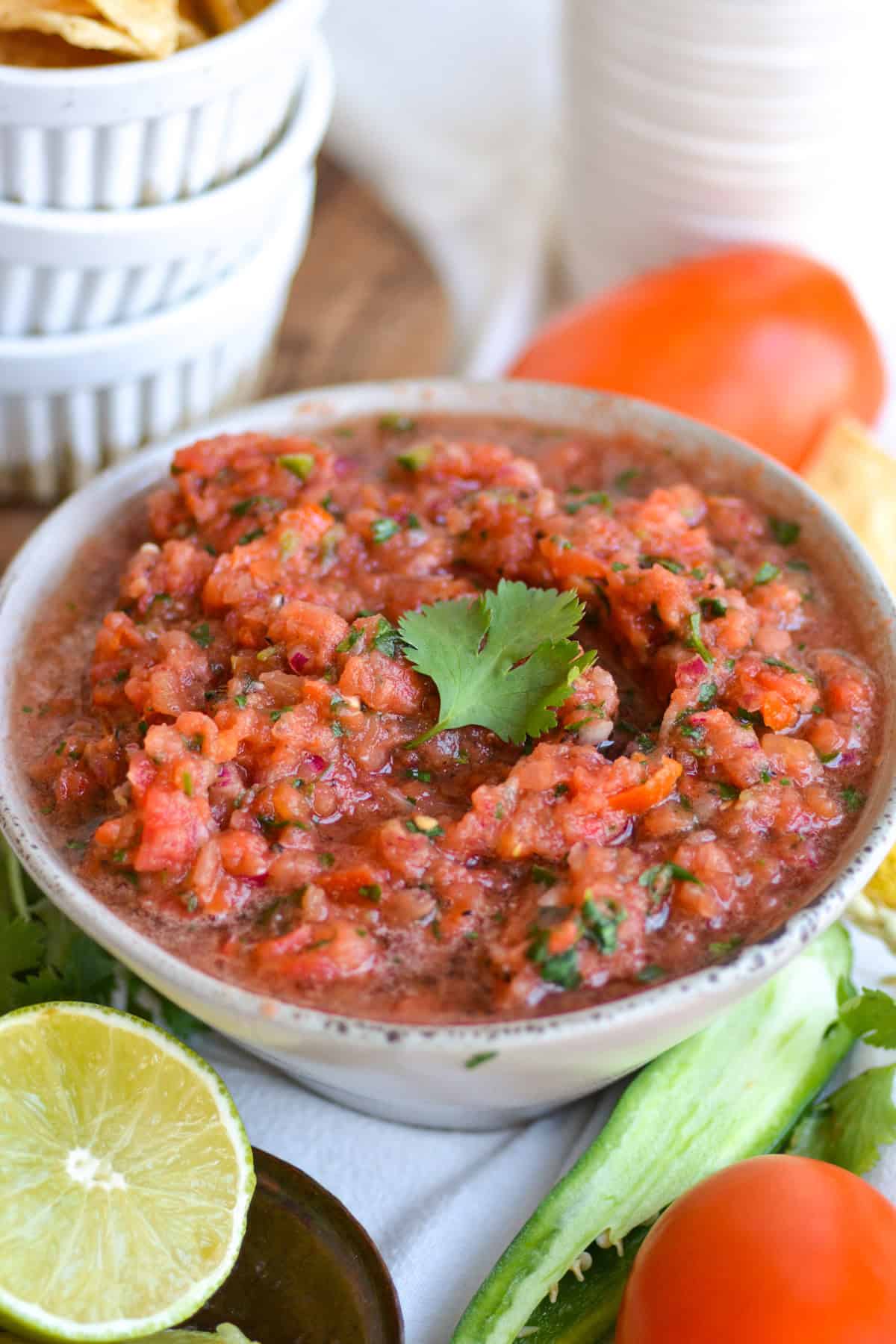 Homemade Blender Salsa in a bowl.
