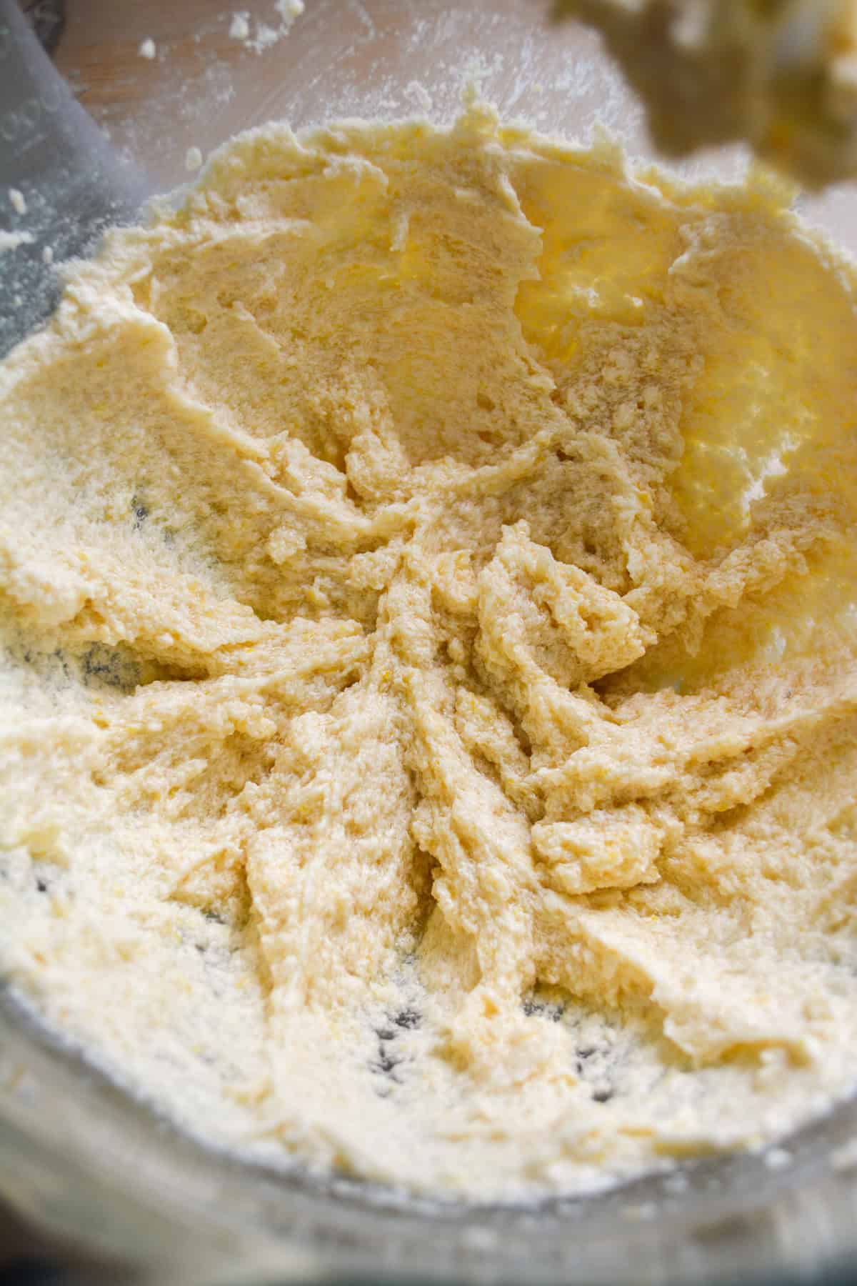 Mixing dough in a stand mixer.