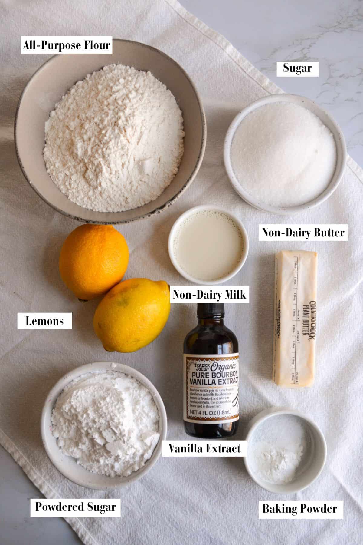 Ingredients for this recipe in small bowls on a linen surface.