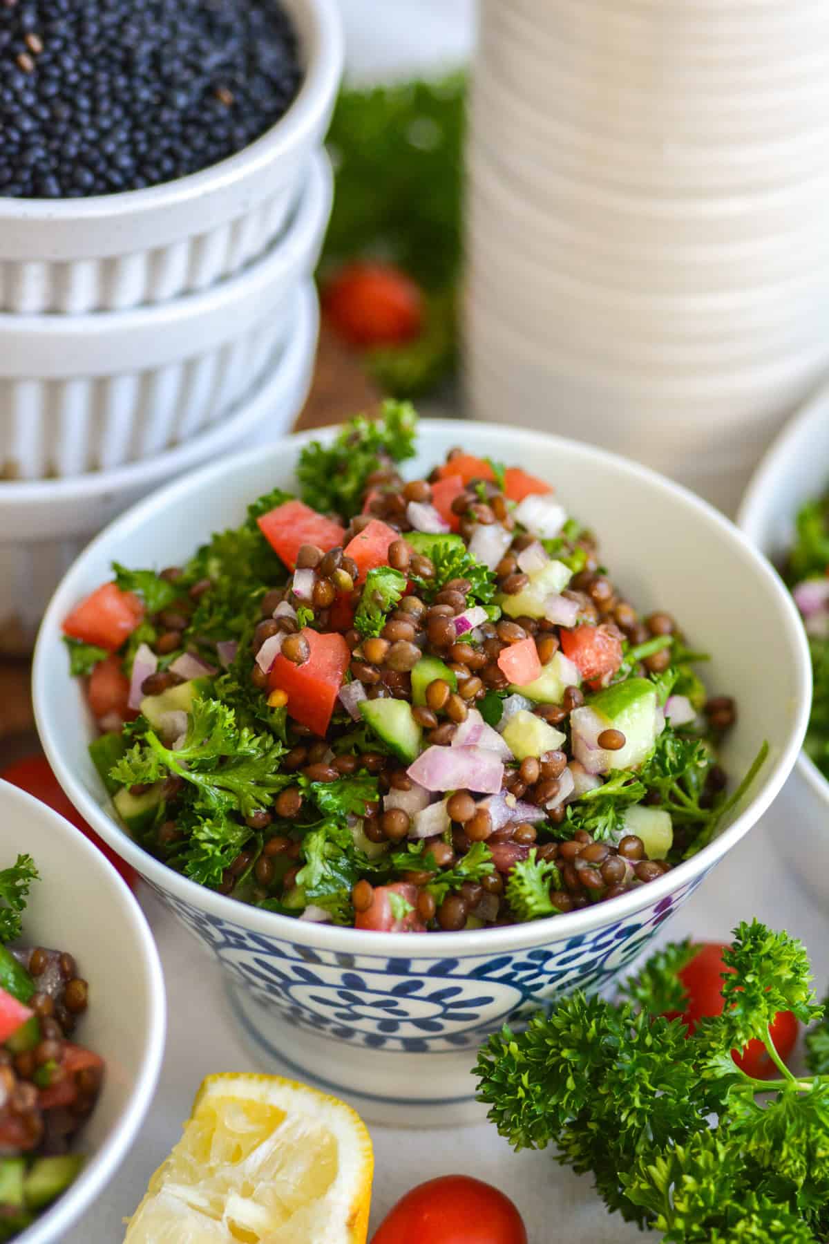 Mediterranean Lentil Salad in a bowl.