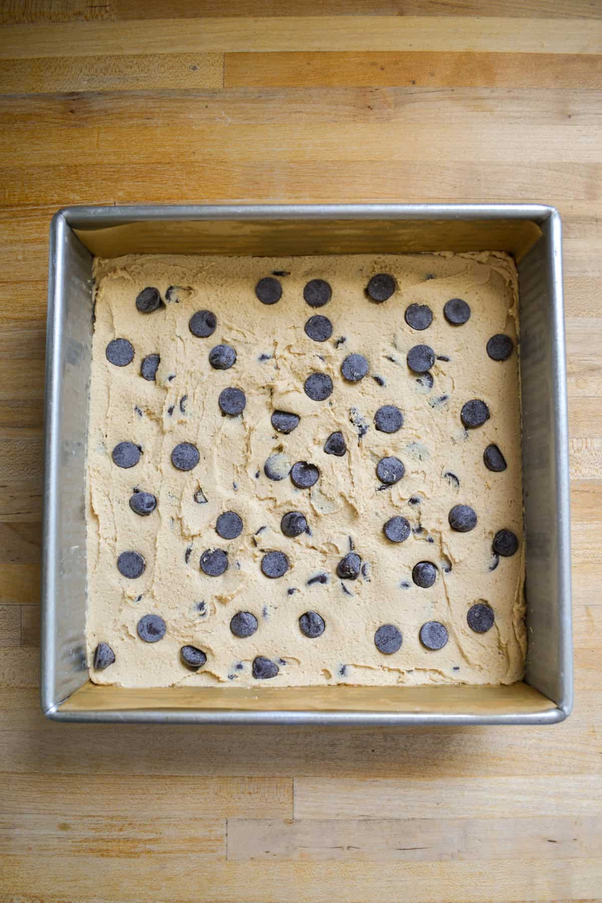 Vegan Blondies in an 8-inch square baking pan.