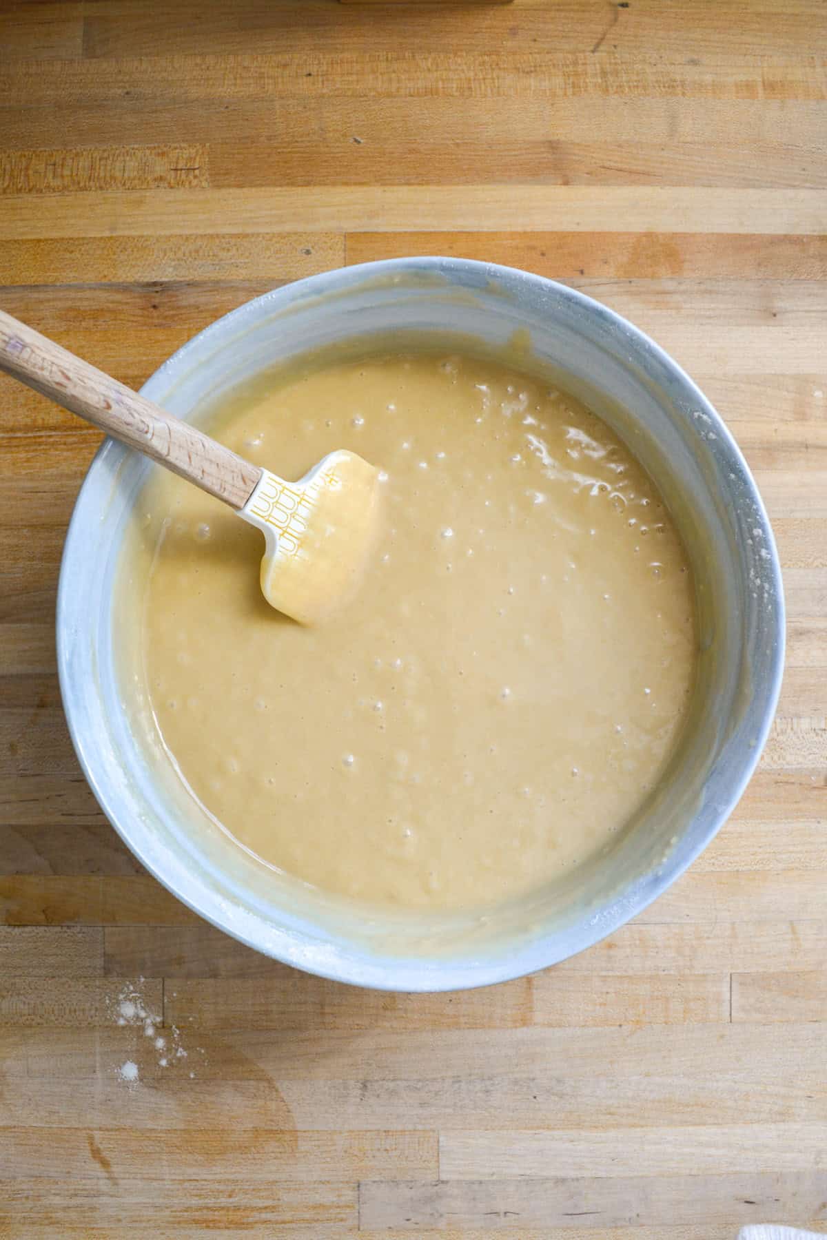 Cake batter in a large mixing bowl.