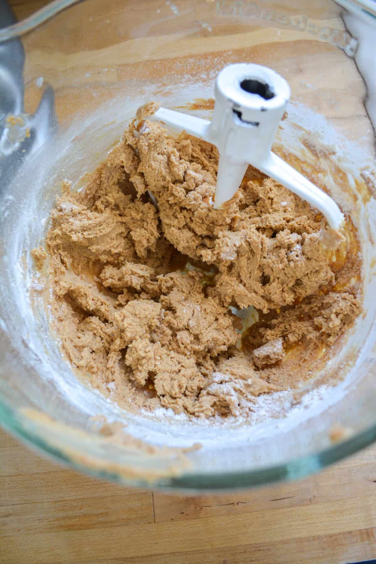 Dry ingredients added into the cookie dough.