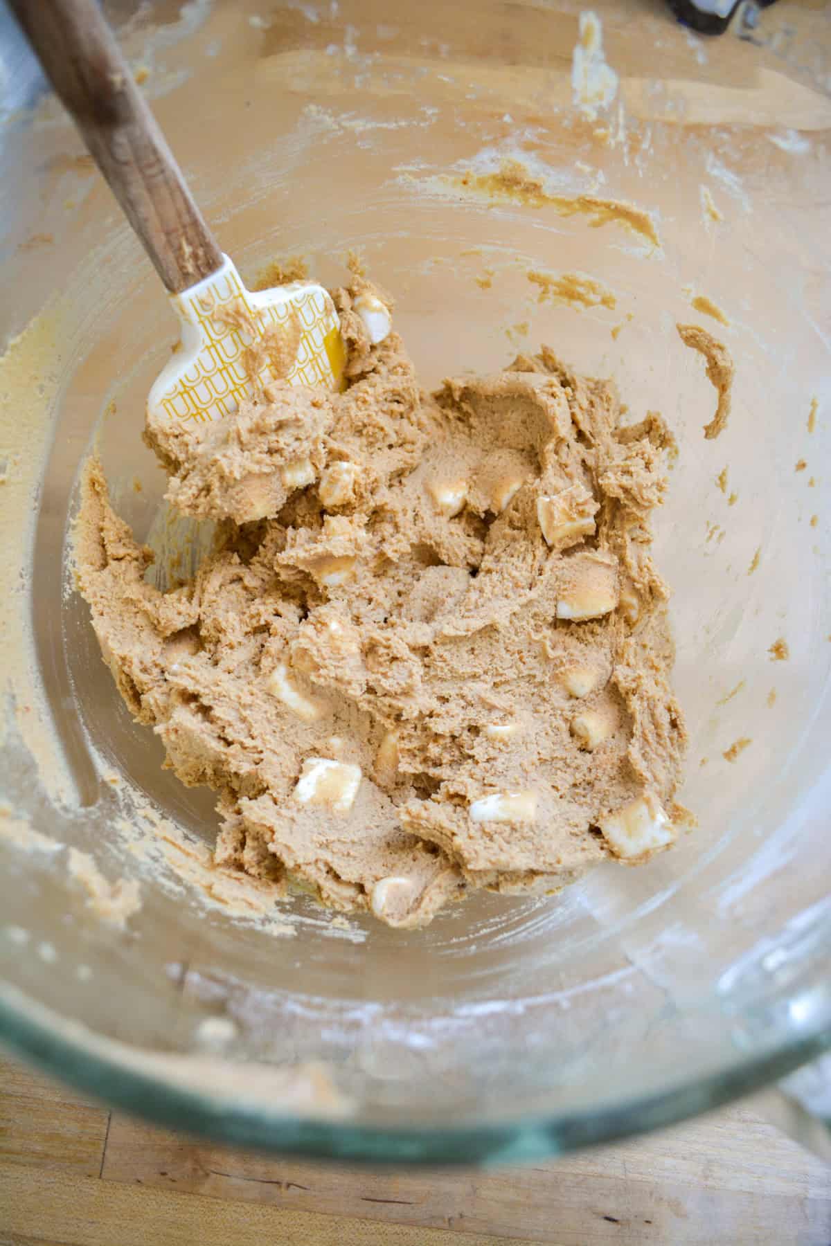 Marshmallows folded into the peanut butter cookie dough.